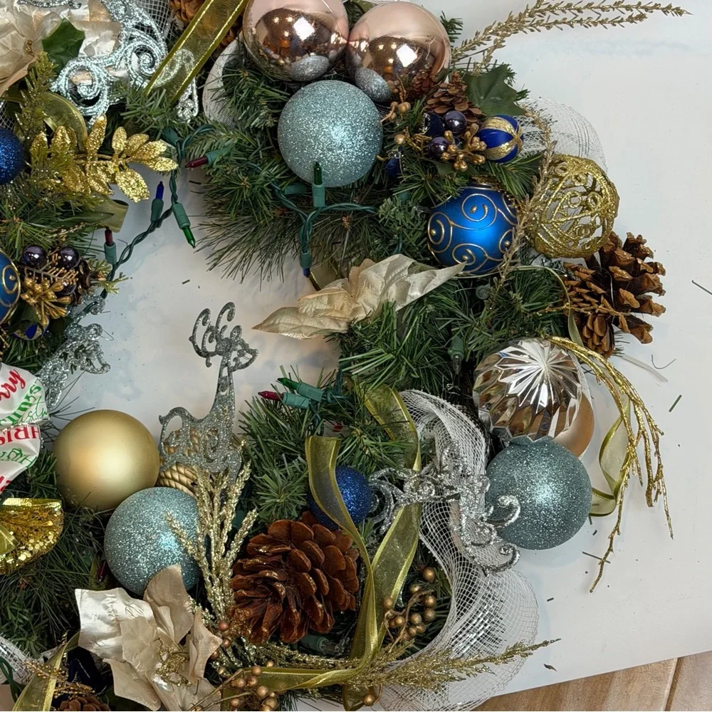 Festive Holiday Wreath with Gold and Silver Accents